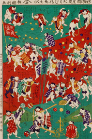 新板猫生徒たわむれあそび　田中為之助　木版画　©ボザール・ミュー