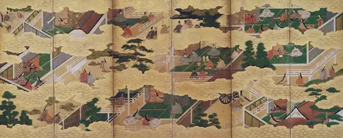 屏風外し 金箔仕立 柿本人麻呂他 和歌書４枚 額装仕立て 04043_01.jpg.webp