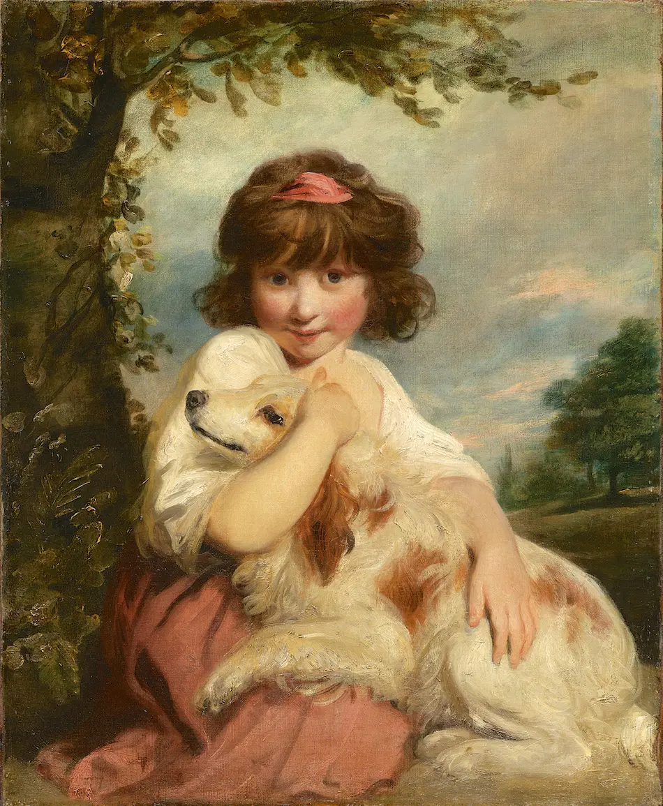 レイノルズの少女と犬の複製絵画(6号)&彫刻額縁 01161.jpg.webp
