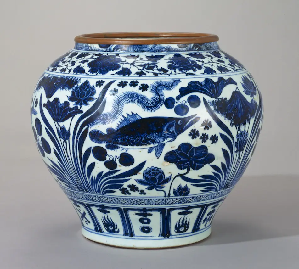 中国 青花魚藻文大壺 壷　C294 青花魚藻文酒会壺 - ジャパンサーチ