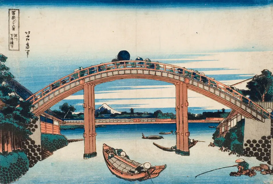 Thirty-six Views of Mount Fuji: Under the Mannen Bridge at
