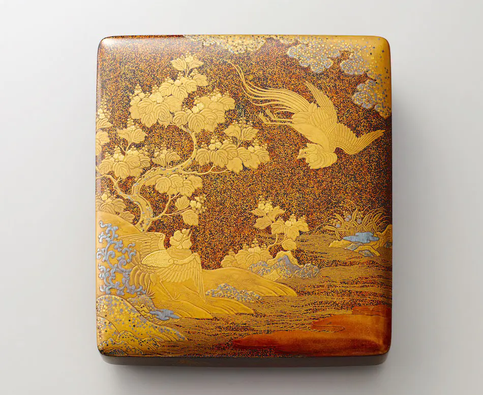 会津塗り 鳳凰蒔絵 胴張型 葉書入れ 桐鳳凰蒔絵硯箱 - ジャパンサーチ